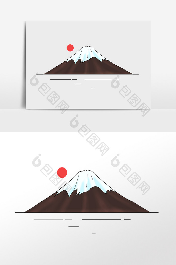 手绘火山富士山火山口插画