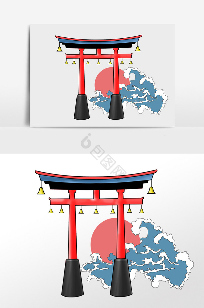 日本装饰门楼建筑插画图片
