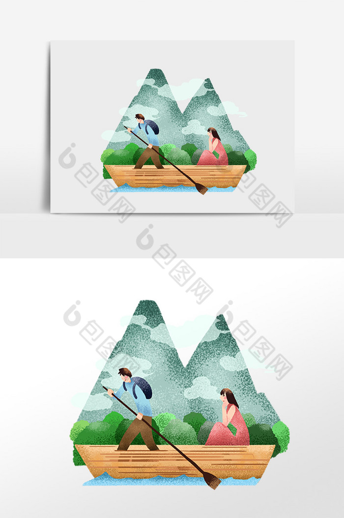 情侣踏青划船游玩插画图片图片