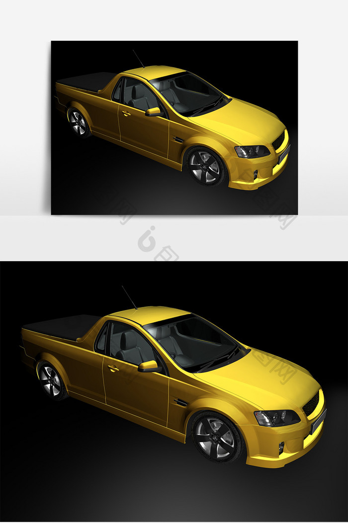 C4D模型黄色皮卡车