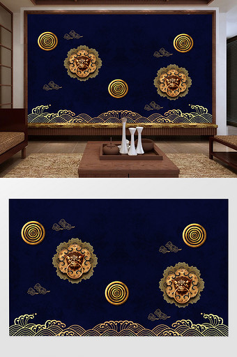 新中式传统纹样祥云富贵背景墙图片