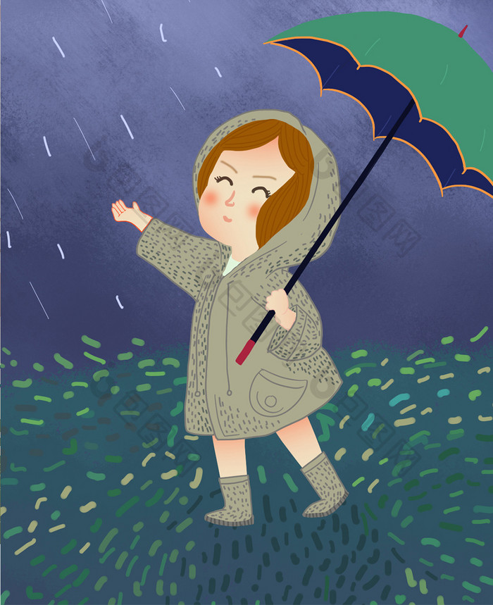 谷雨雨中打伞的女孩插画海报手机配图