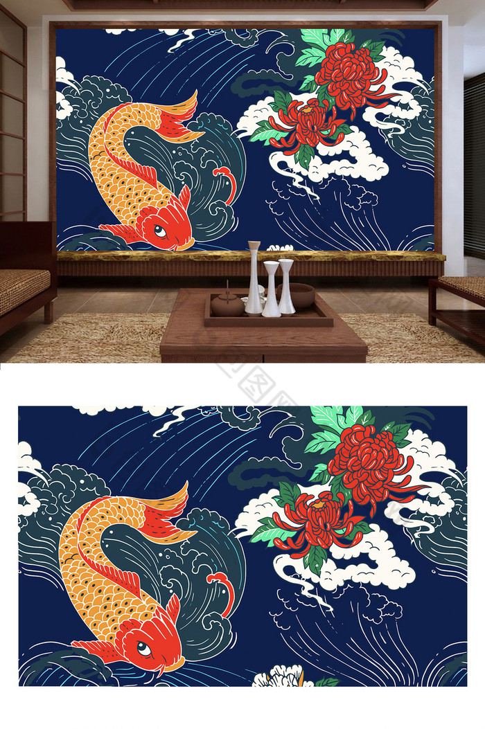 鯉魚跳龍門中式刺繡傳統紋樣效果圖-【包圖網】