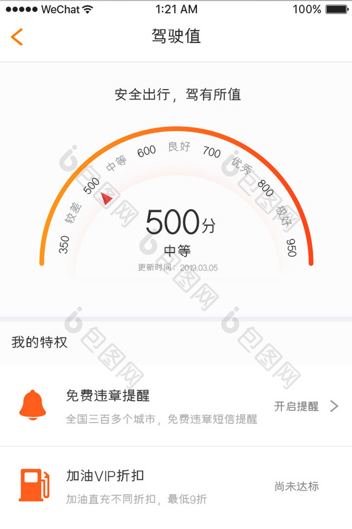 橙色渐变车服务app驾驶指数移动界面