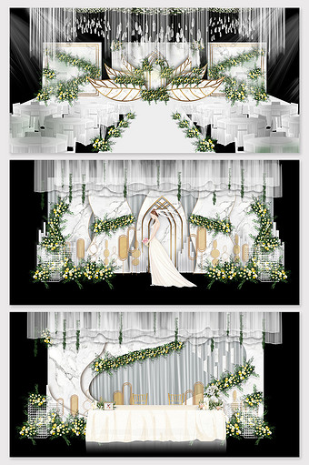 现代简约白色森系大理石欧式婚礼效果图图片