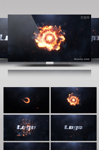 炫酷火焰旋涡揭示logo片头动画AE模板图片