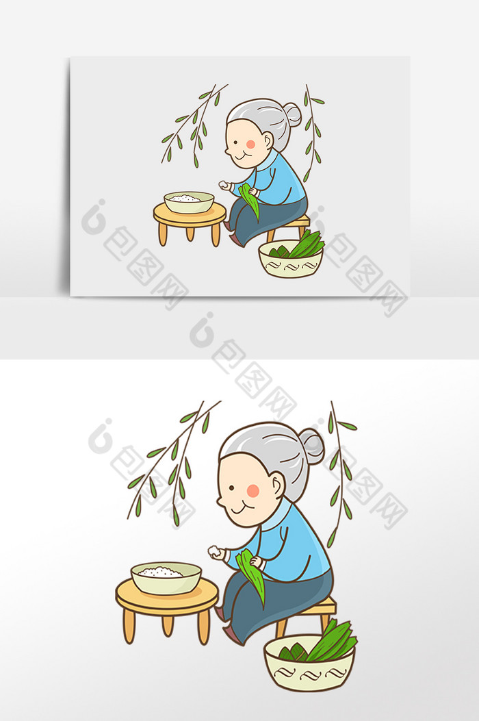 端午节奶奶包粽子插画图片图片