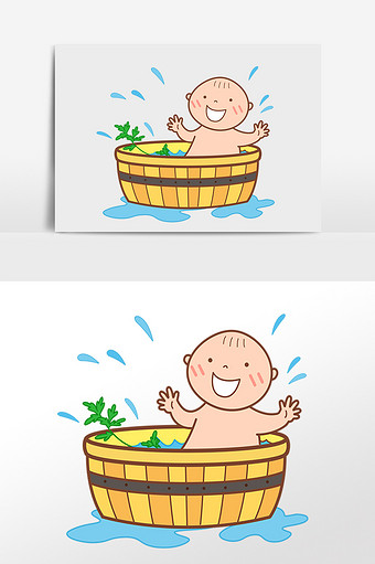 手绘端午节可爱娃娃洗澡插画图片下载