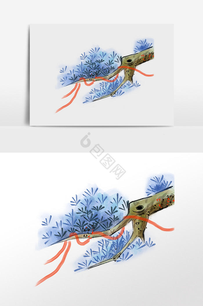 水墨画松树插画图片