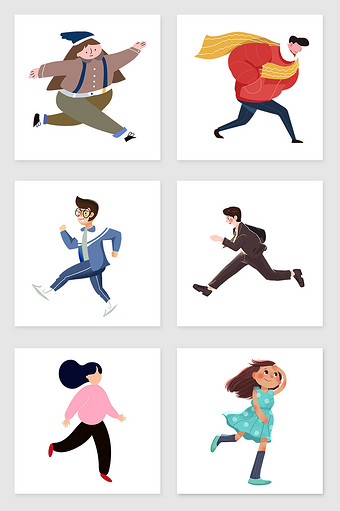 手绘跑步运动的人套图插画元素图片