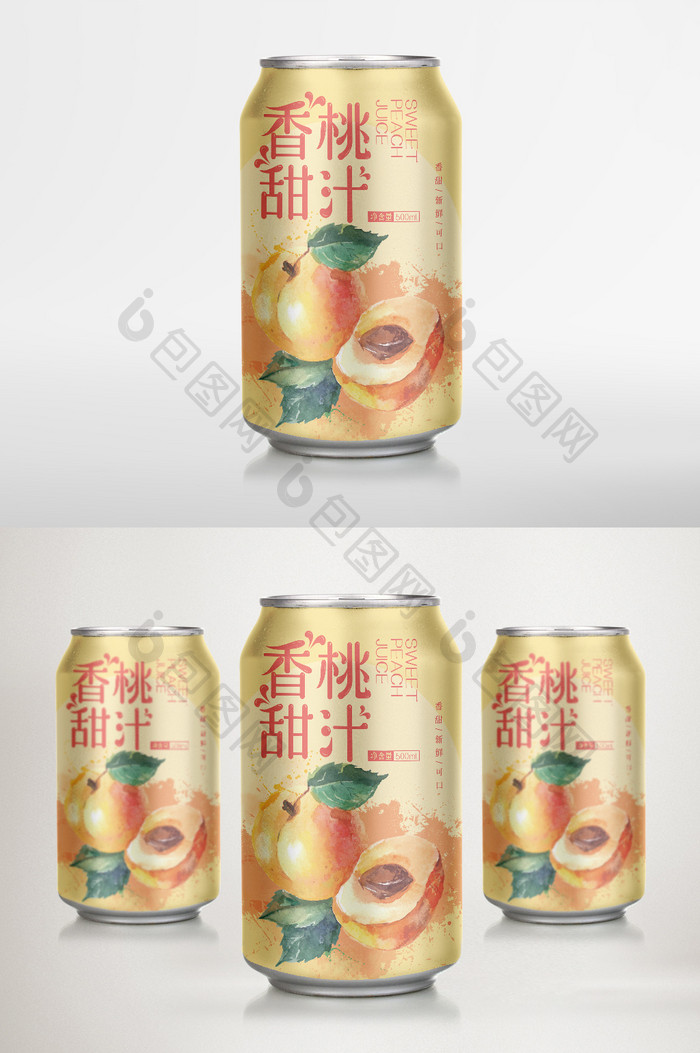 清新香甜桃汁罐装饮料包装设计