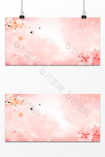 珊瑚橘梦幻樱花节促销广告背景图图片