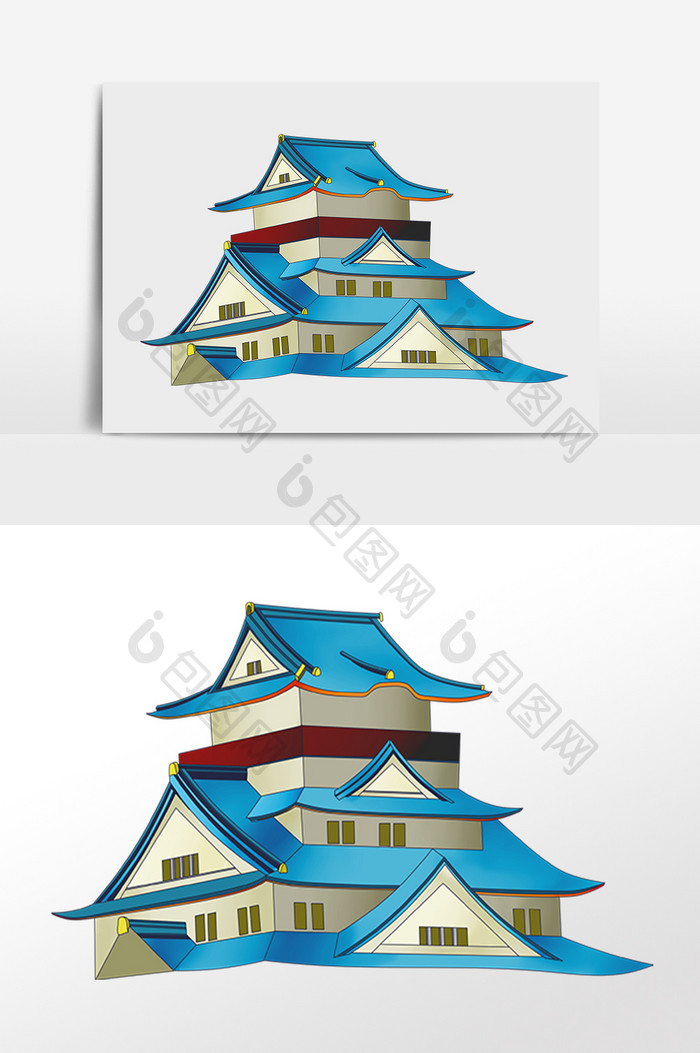 手绘日本著名房屋建筑插画
