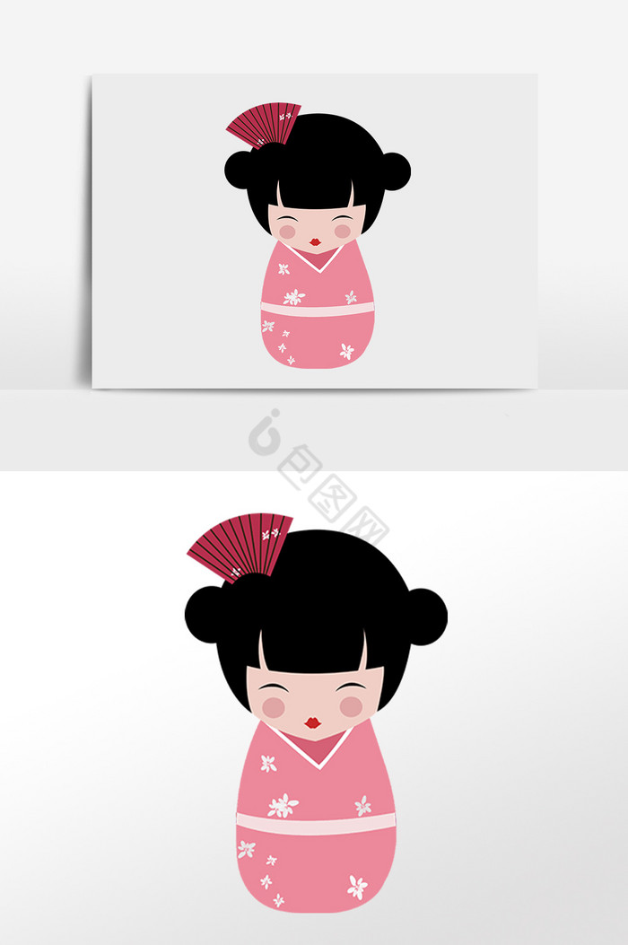 日本和服和服娃娃插画图片
