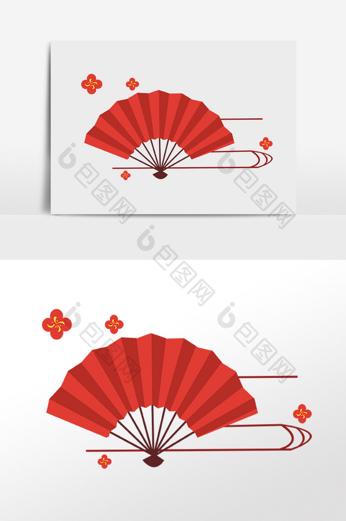 手绘日本小物红色折扇插画