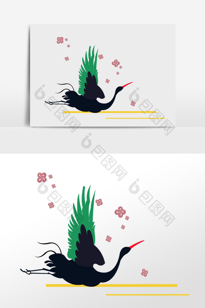 手绘日本动物飞鹤鸟类插画