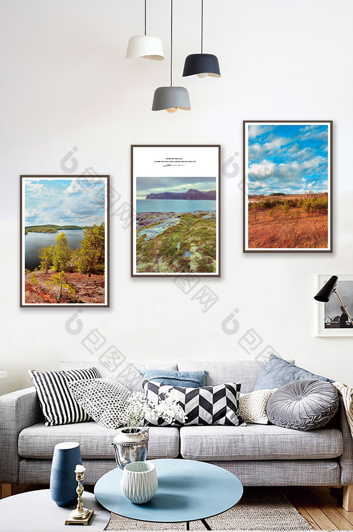 北欧风山川湖泊丛林风景客厅卧室装饰画图片图片