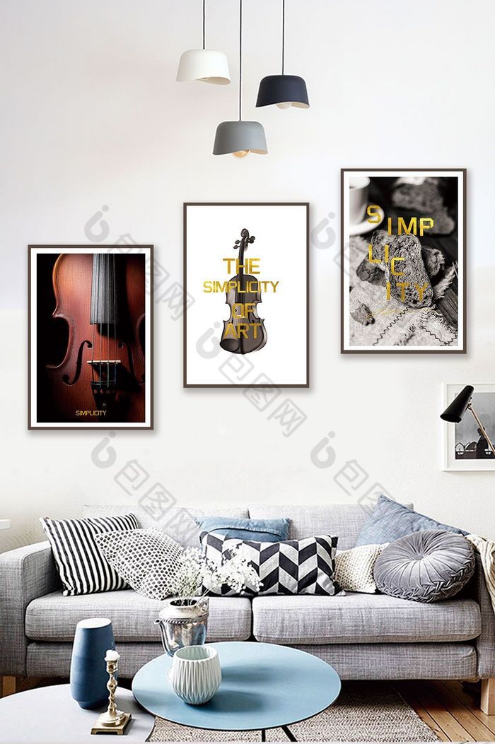 北欧风小提琴面包客厅卧室酒店装饰画图片图片
