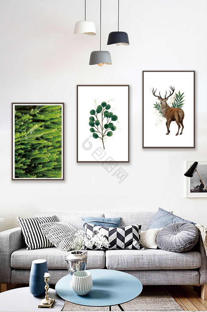 简欧植物动物麋鹿风景客厅卧室装饰画图片