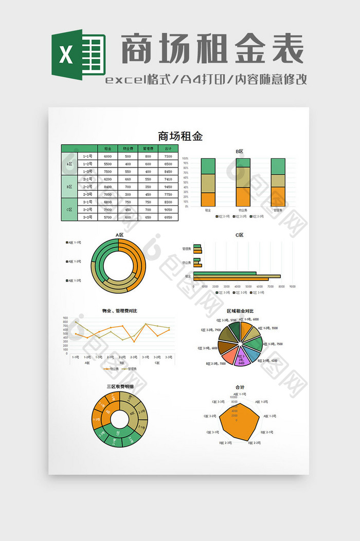 商场租金表excel模板