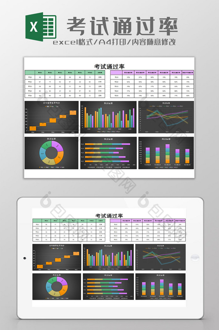 考试通过率excel模板