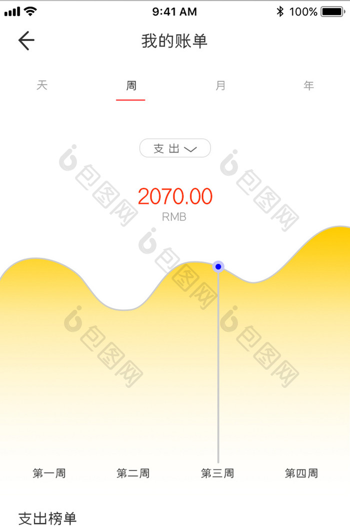 橙色扁平金融APP我的账单UI移动界面