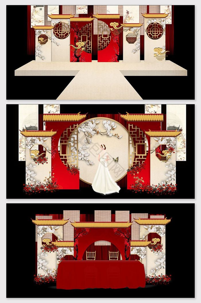 中式花鸟背景婚礼效果图图片