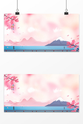 日本樱花季小清新富士山背景