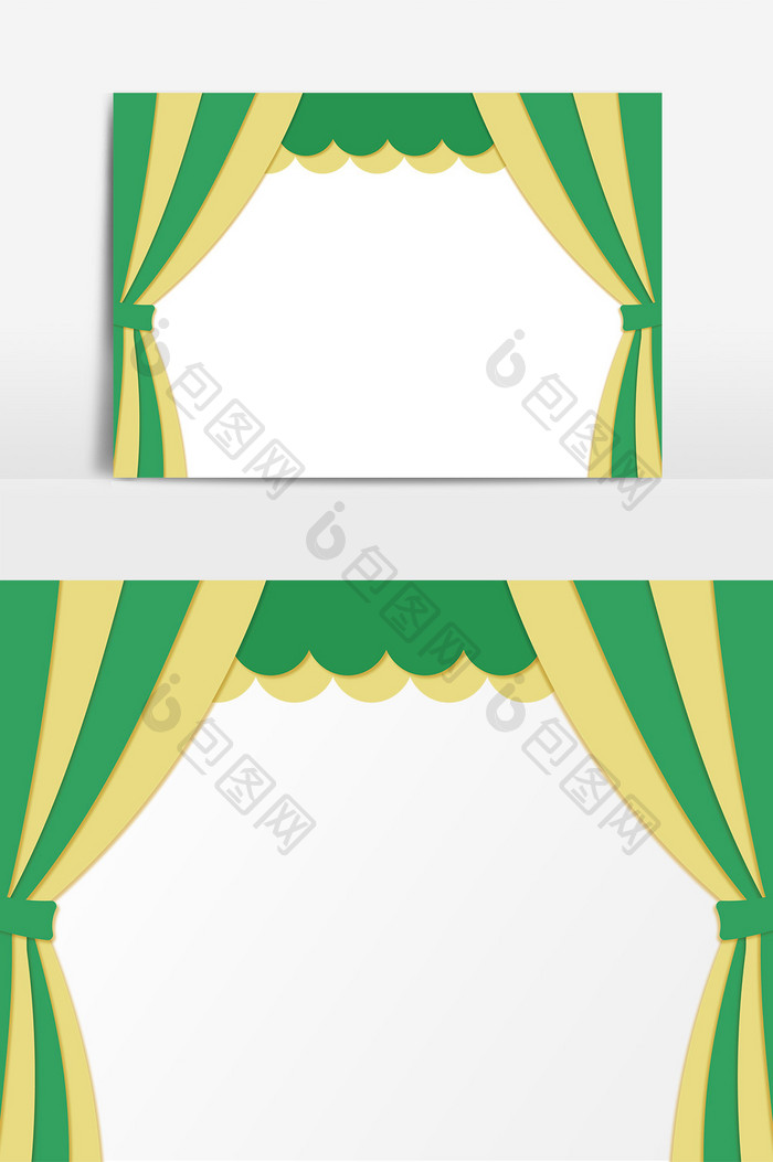 卡通黄绿色马戏团幕布装饰元素
