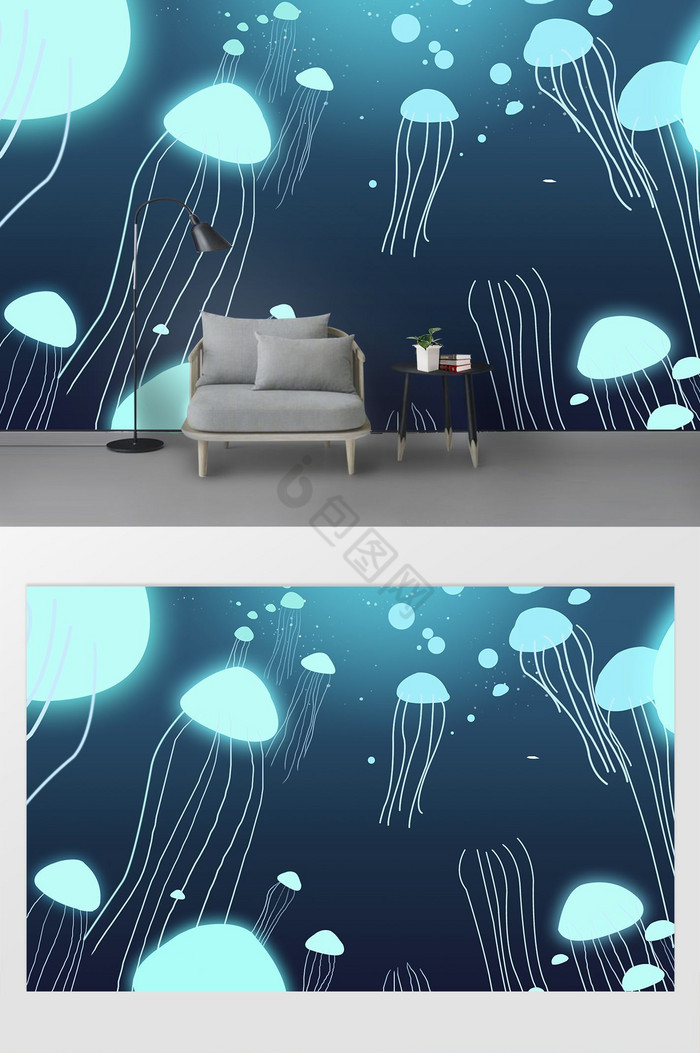现代科幻星空鲸水母背景墙图片