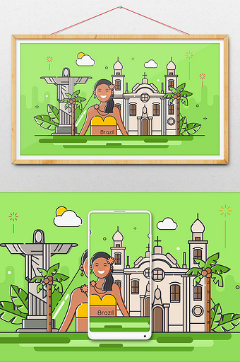 扁平MBE风巴西旅游文化创意插画图片