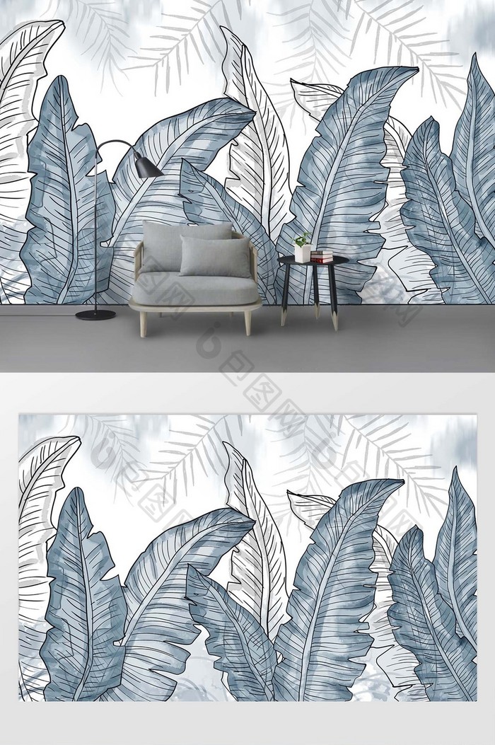 北欧手绘水彩植物芭蕉叶背景装饰画