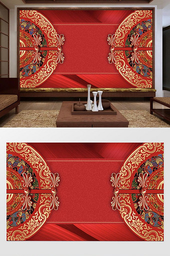 国潮中国传统纹样电视背景墙图片