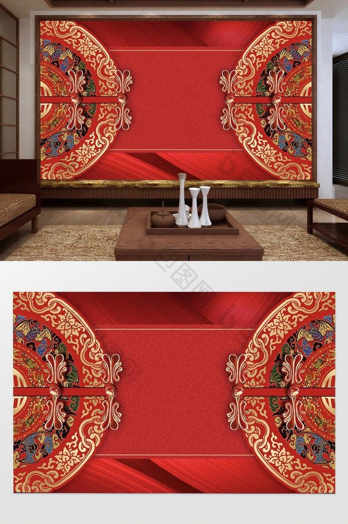 国潮中国传统纹样电视背景墙图片图片