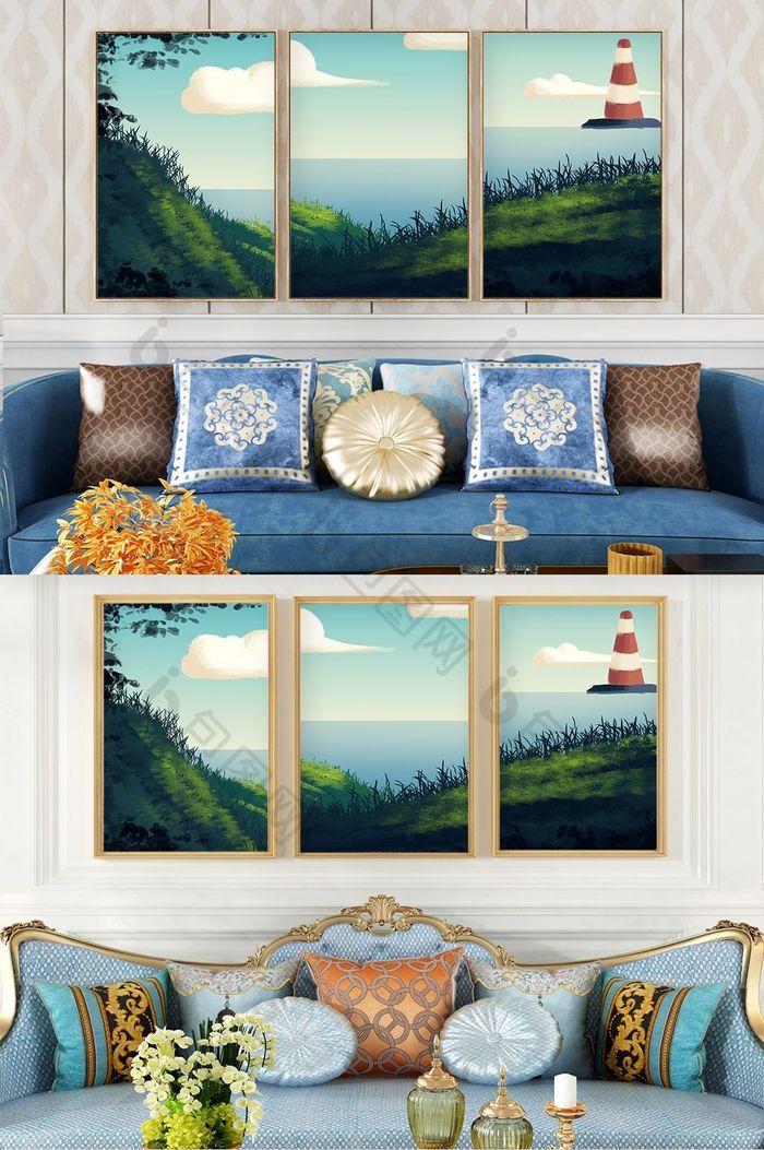 简欧大海灯塔风景客厅卧室装饰画图片图片