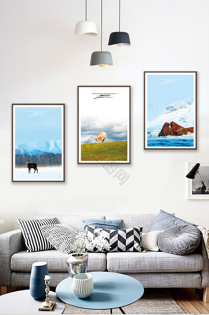 简欧森林冰川动物风景客厅卧室装饰画图片