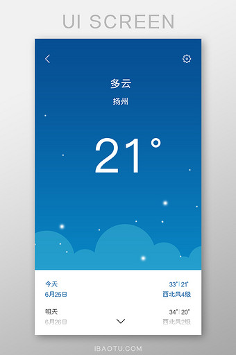 蓝色扁平多云天气软件主界面图片