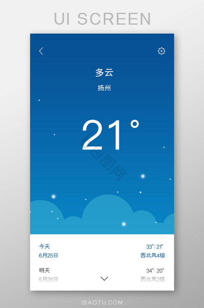 蓝色扁平多云天气软件主界面图片