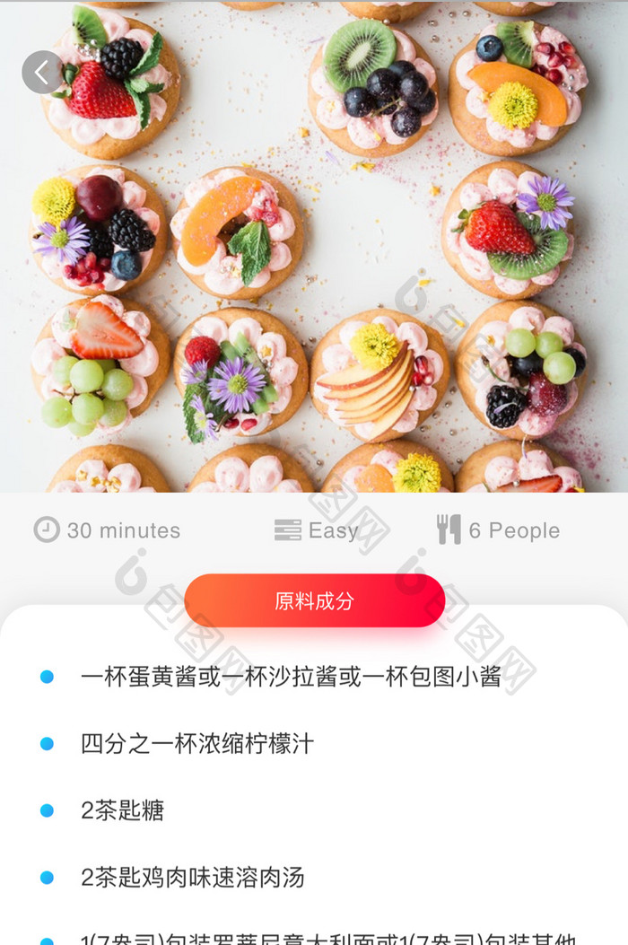 时尚经典美食菜谱原料展示UI移动界面