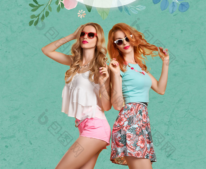 小清新绿色的夏季新衣促销海报
