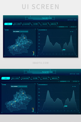 蓝色科技大屏大数据可视化UI界面