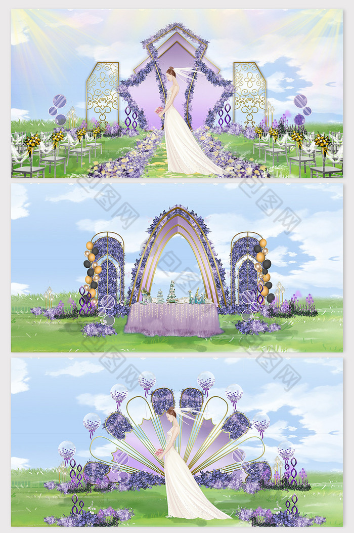 新颖甜美时尚粉紫色草坪婚礼效果图图片图片