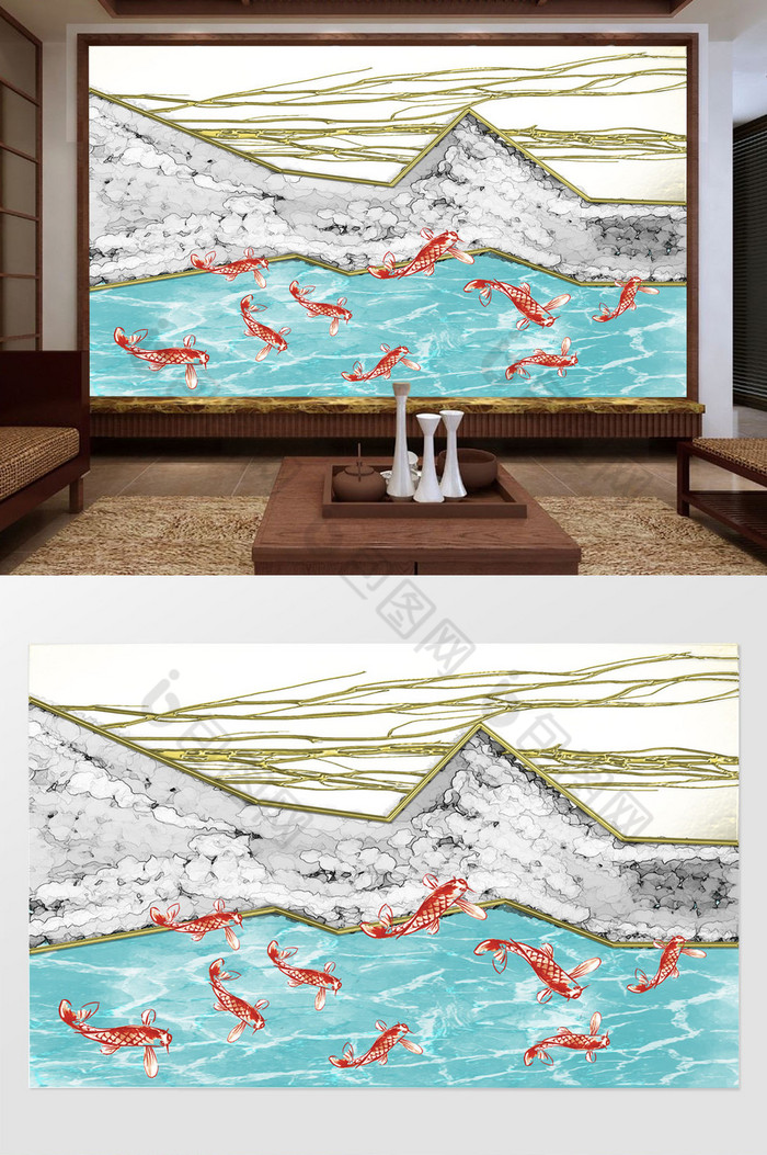 飞鸟抽象山水水墨山水图片