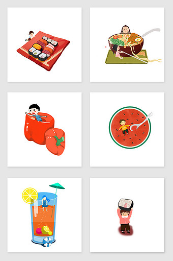 可爱夏季食物卡通人物插画元素图片