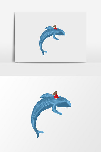 唯美可爱海豚与女孩插画元素图片