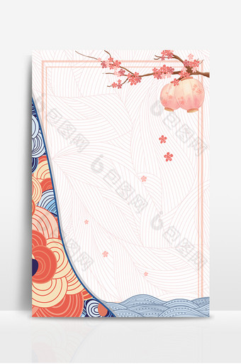 日系图案樱花灯笼和风背景图片