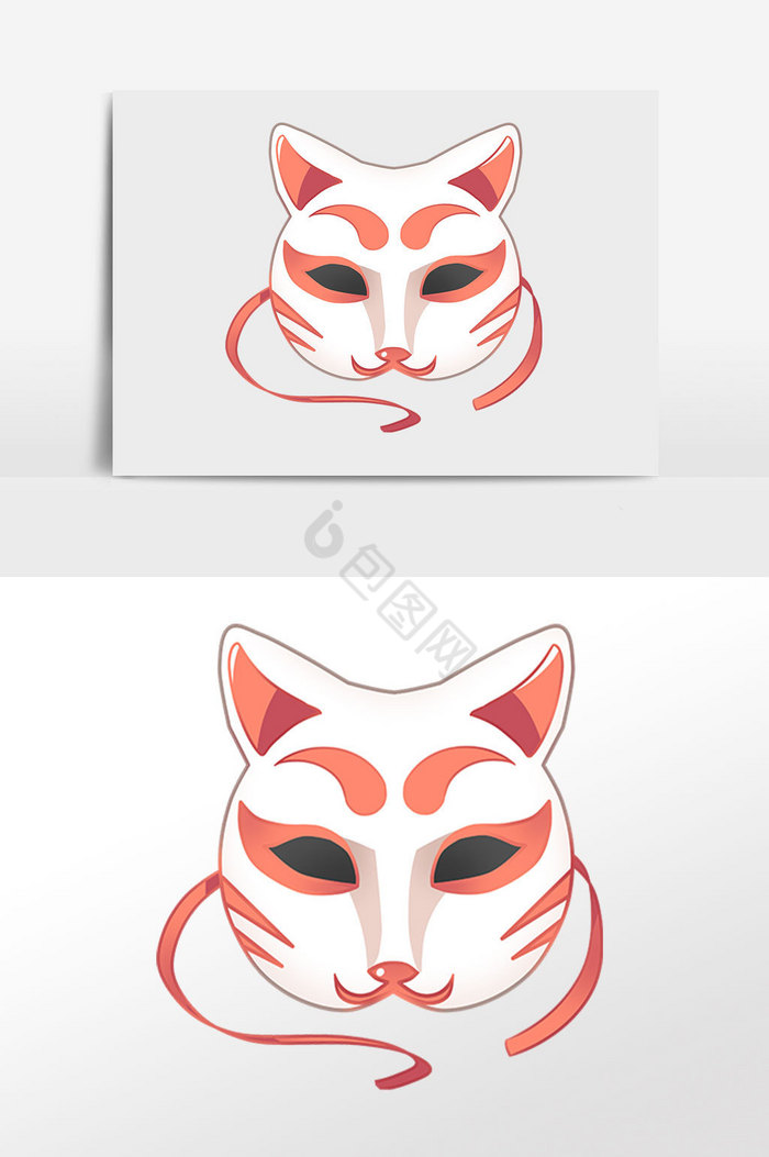 日本小物狐狸面具插画图片