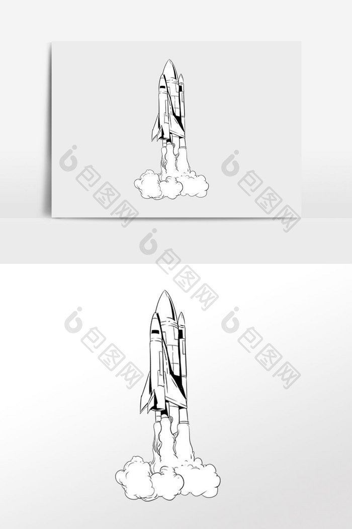 手绘太空航天飞行飞机插画