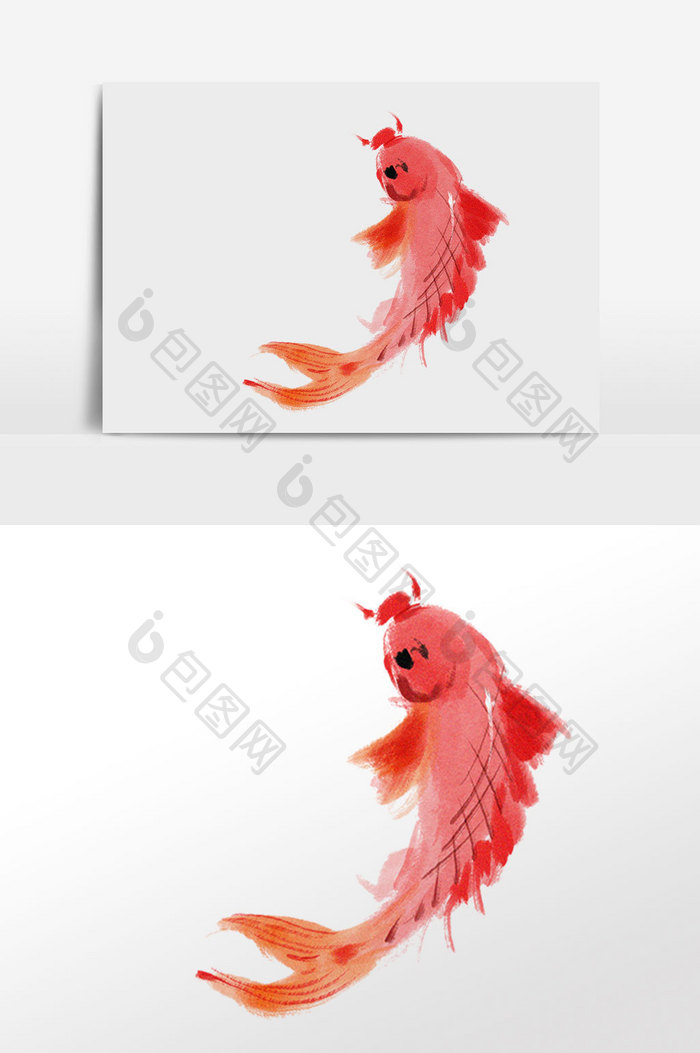 手绘中国风水墨红色锦鱼插画