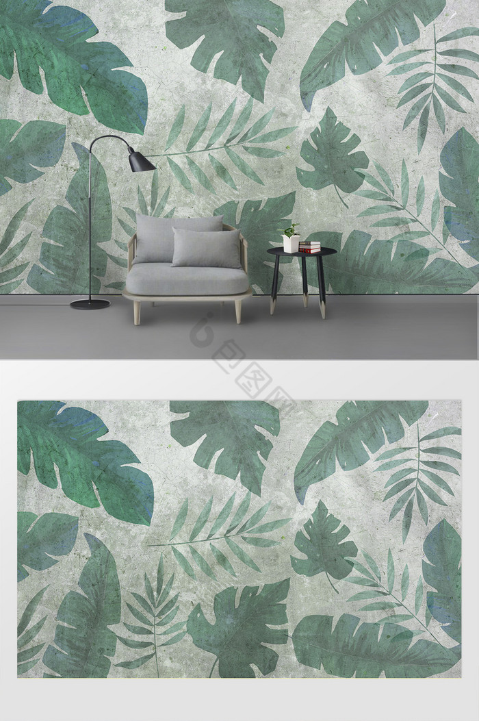 北欧简约绿植背景墙绿色植物沙发背景墙图片